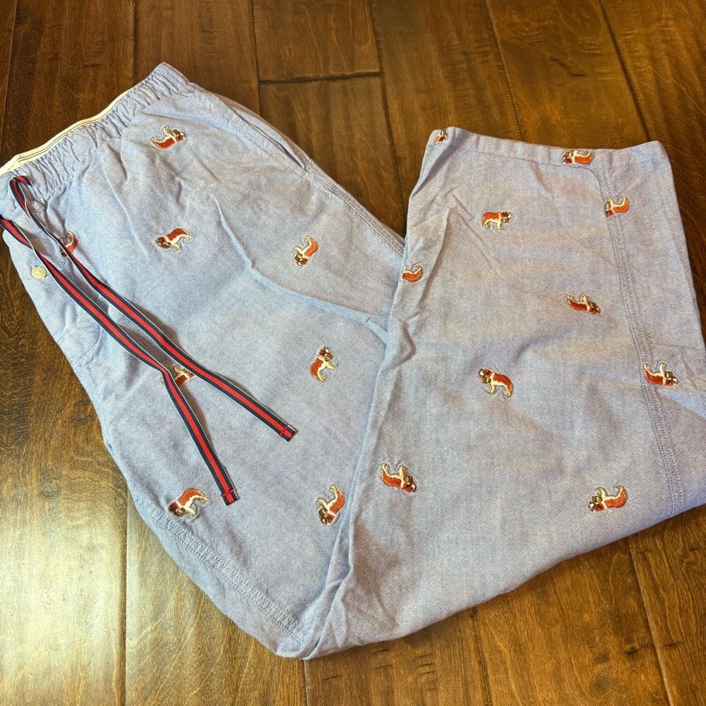 J. Crew Embroidered St. Bernard Dog Lounge Sleep Pants size Large 36 x 38